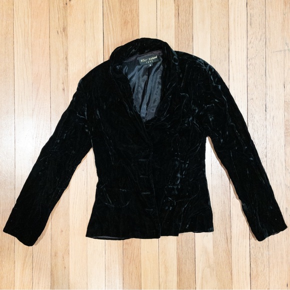 💋 Betsey Johnson Luxe Black Crushed Velvet Blazer Vintage 90’s 🖤 - Picture 4 of 10